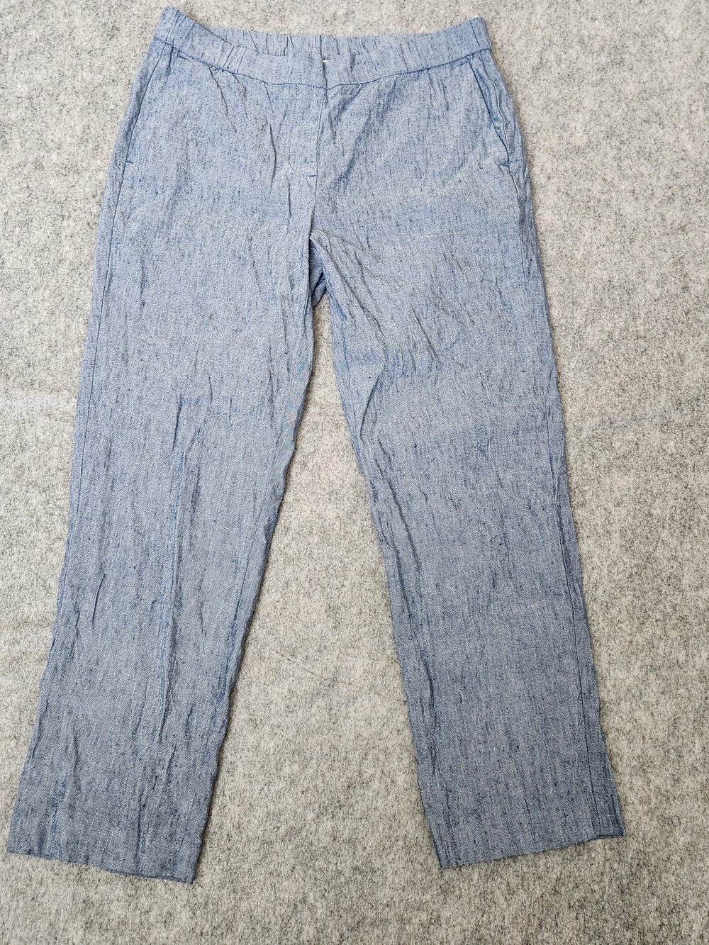 J Jill Linen Blend Pull On Stretch Pants Women's S Blue Chambray Pockets Ankle